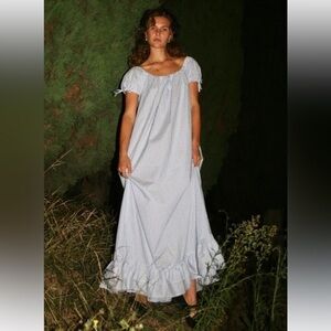 LOTTE.99 long white polka dot oversized gown dress with puff sleeves ruffle hem